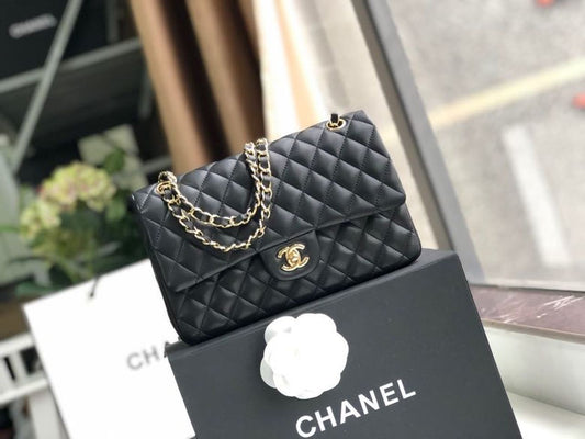 Chanel Classic Flap Bag 25cm Black Lambskin Leather with Gold Hardware
